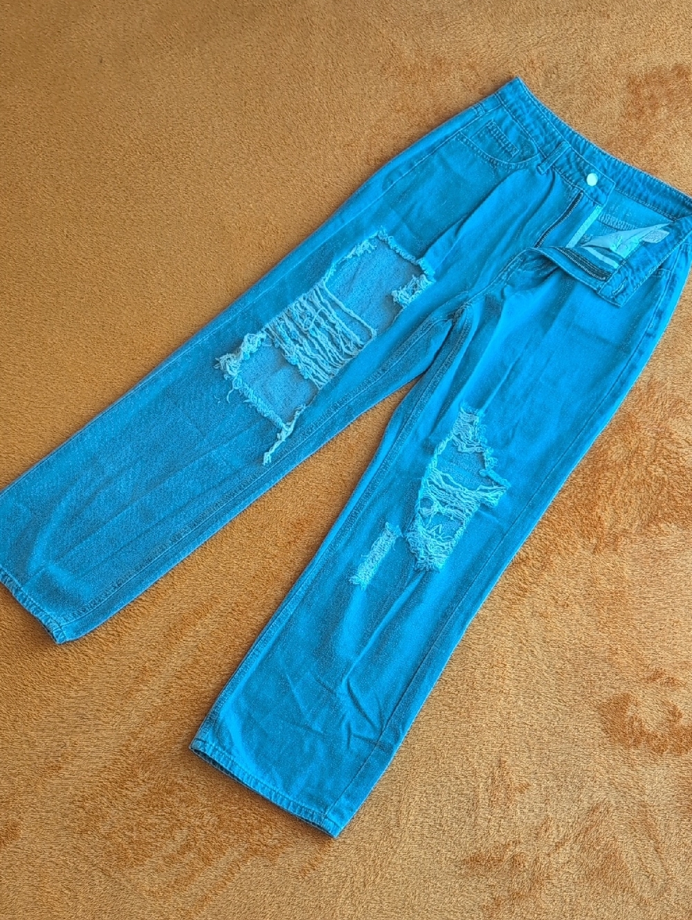 SHEIN Turquoise Blue Ripped Boyfriend Jeans